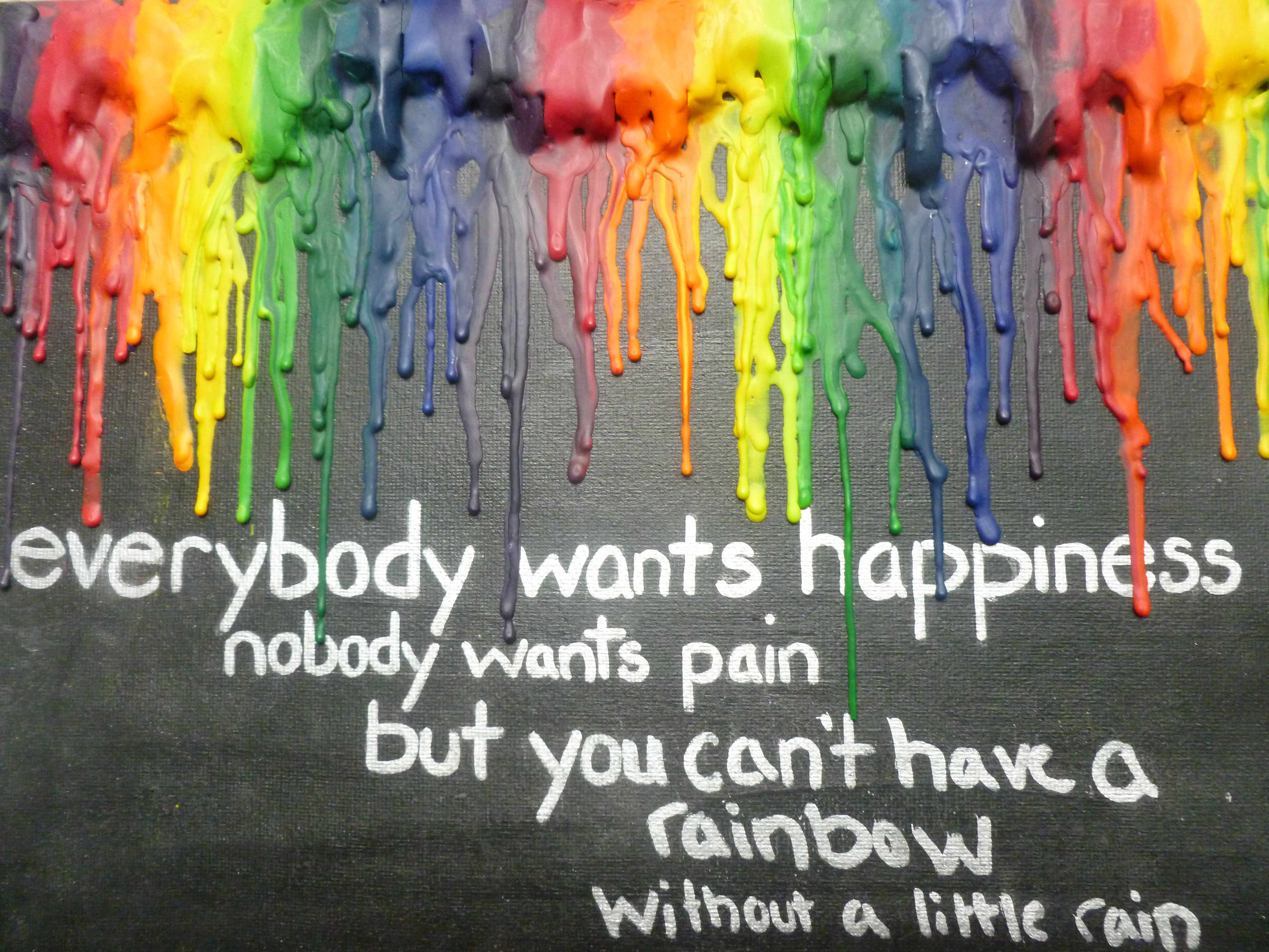 Everybody wanted to know. There is no Rainbow without Rain. You can't have a Rainbow without a little Rain. Everybody want your body. I just want to be Happy.